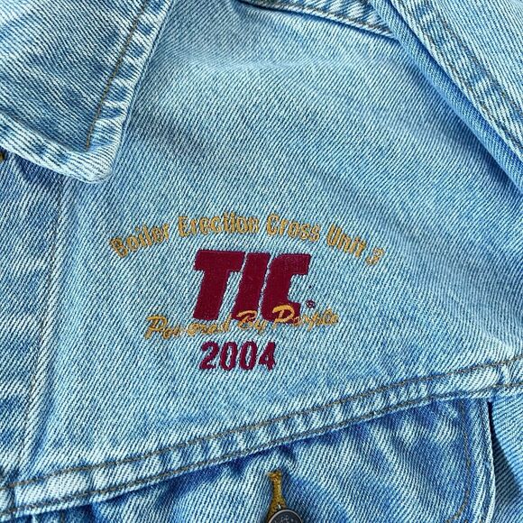 Vtg TIC The Industrial Company Boiler Erection Cross Unit 3 Denim Jacket Trucker - Picture 10 of 16